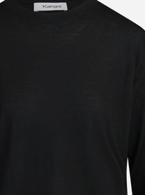 Maglia girocollo oversize in lana vergine nera - dettaglio del prodotto