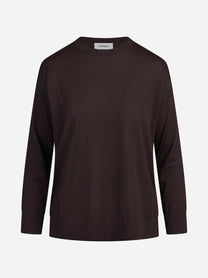 Maglia girocollo oversize in lana vergine bordeaux - vista frontale