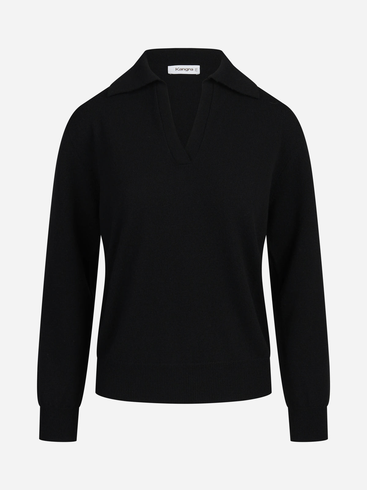 Polo aperta in lana e cashmere nero - vista frontale