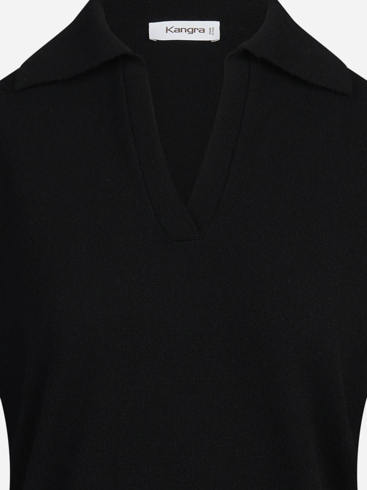 Polo aperta in lana e cashmere nero - vista posteriore