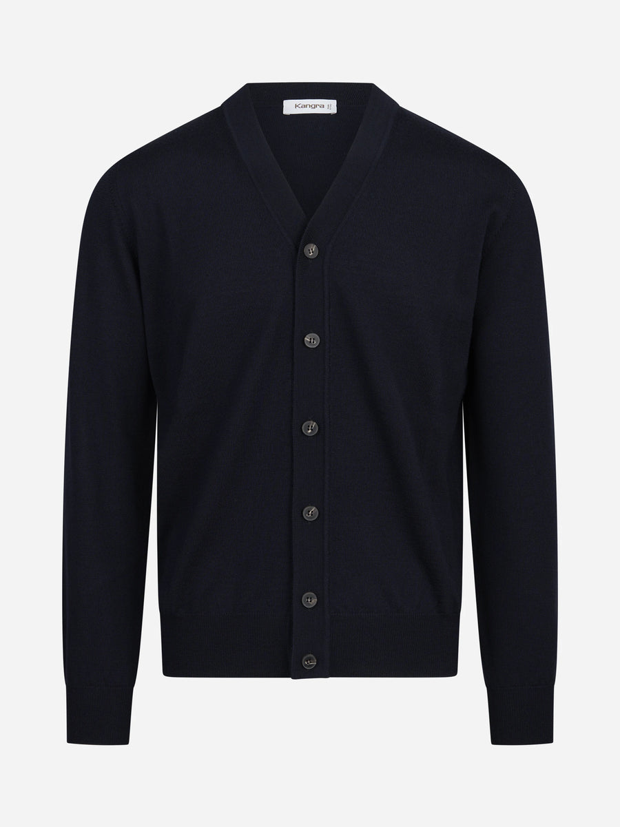 Cardigan rasato in lana vergine blu KANGRA – immagine 1 di 3