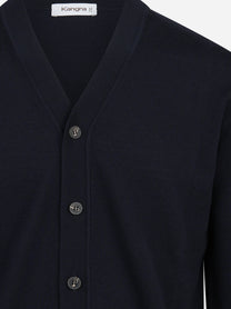Cardigan rasato in lana vergine blu KANGRA – immagine 3 di 3
