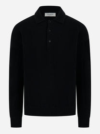 Polo manica lunga in cashmere e seta Nera