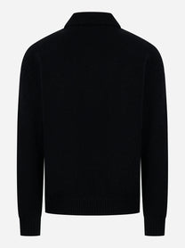 Polo manica lunga nera in cashmere e seta LANEUS vista posteriore