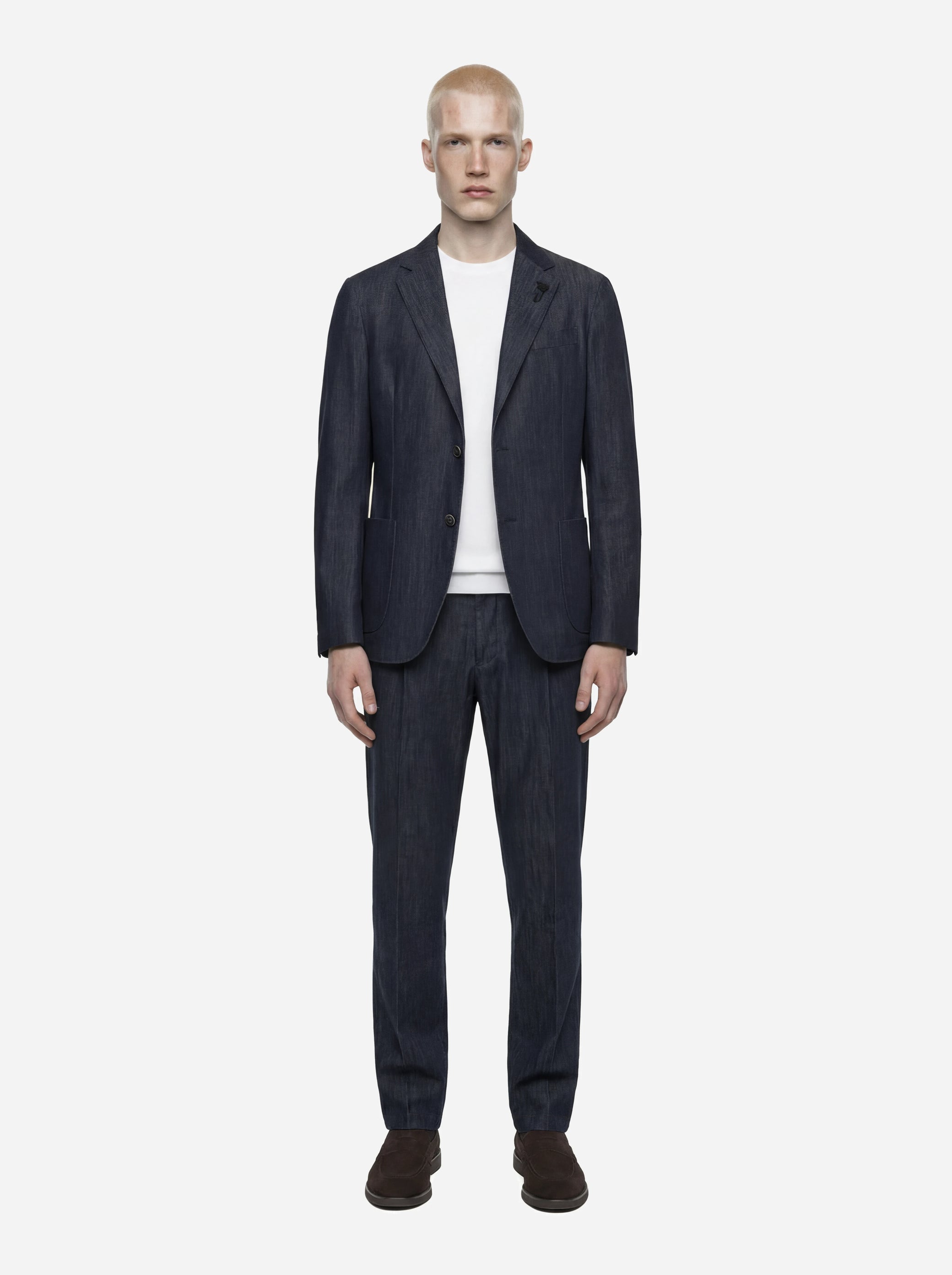 Abito monopetto in denim light blu