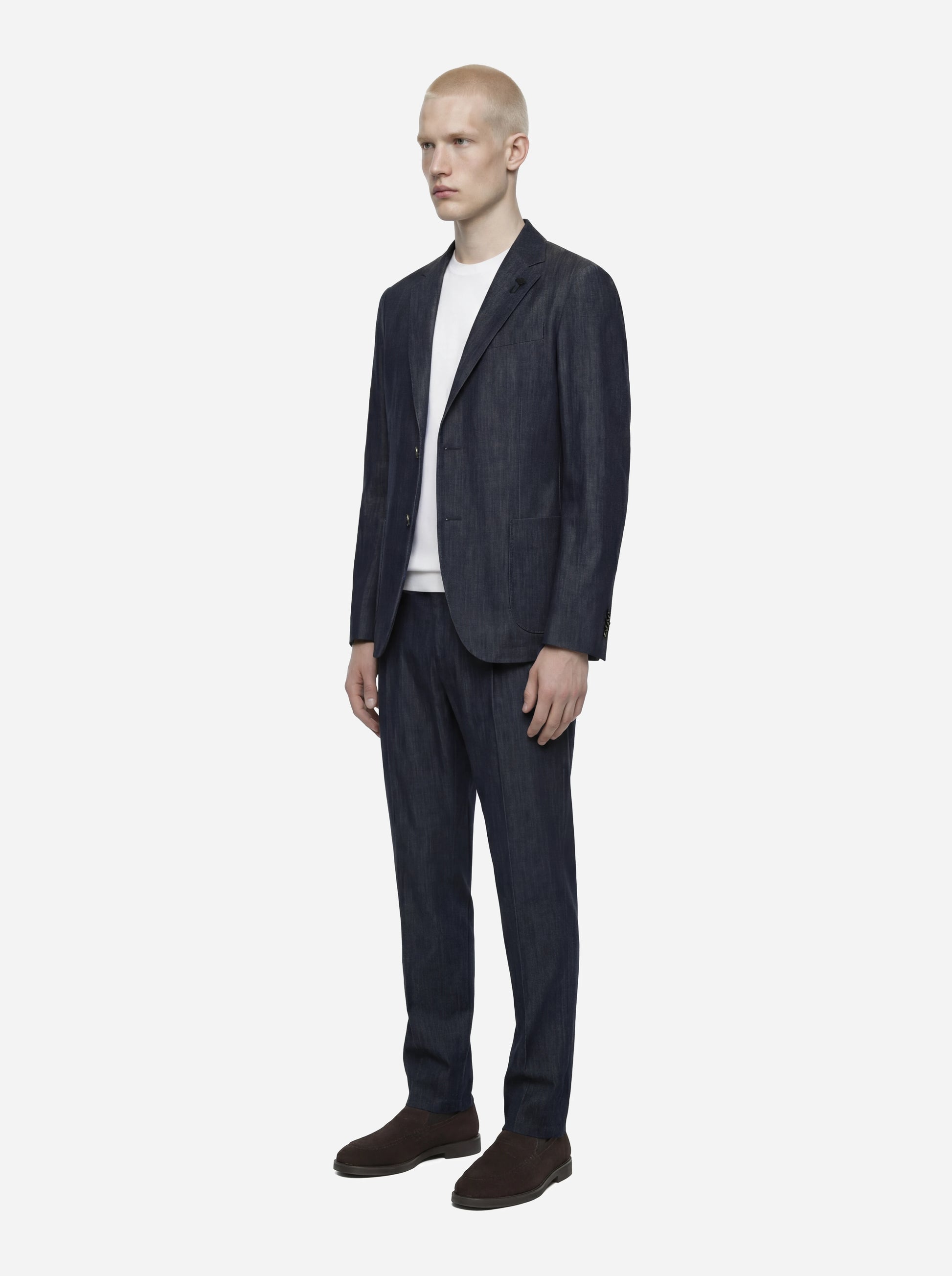 Abito monopetto in denim light blu
