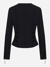 Giacca nera Elisabetta Franchi in doppio crepe con zip decorative - retro
