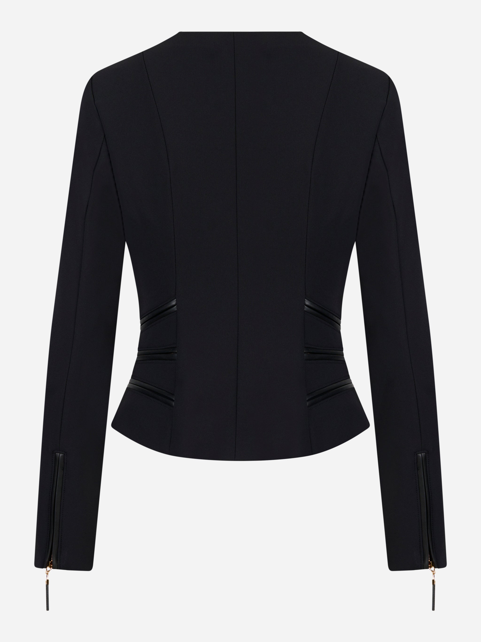 Giacca nera Elisabetta Franchi in doppio crepe con zip decorative - retro