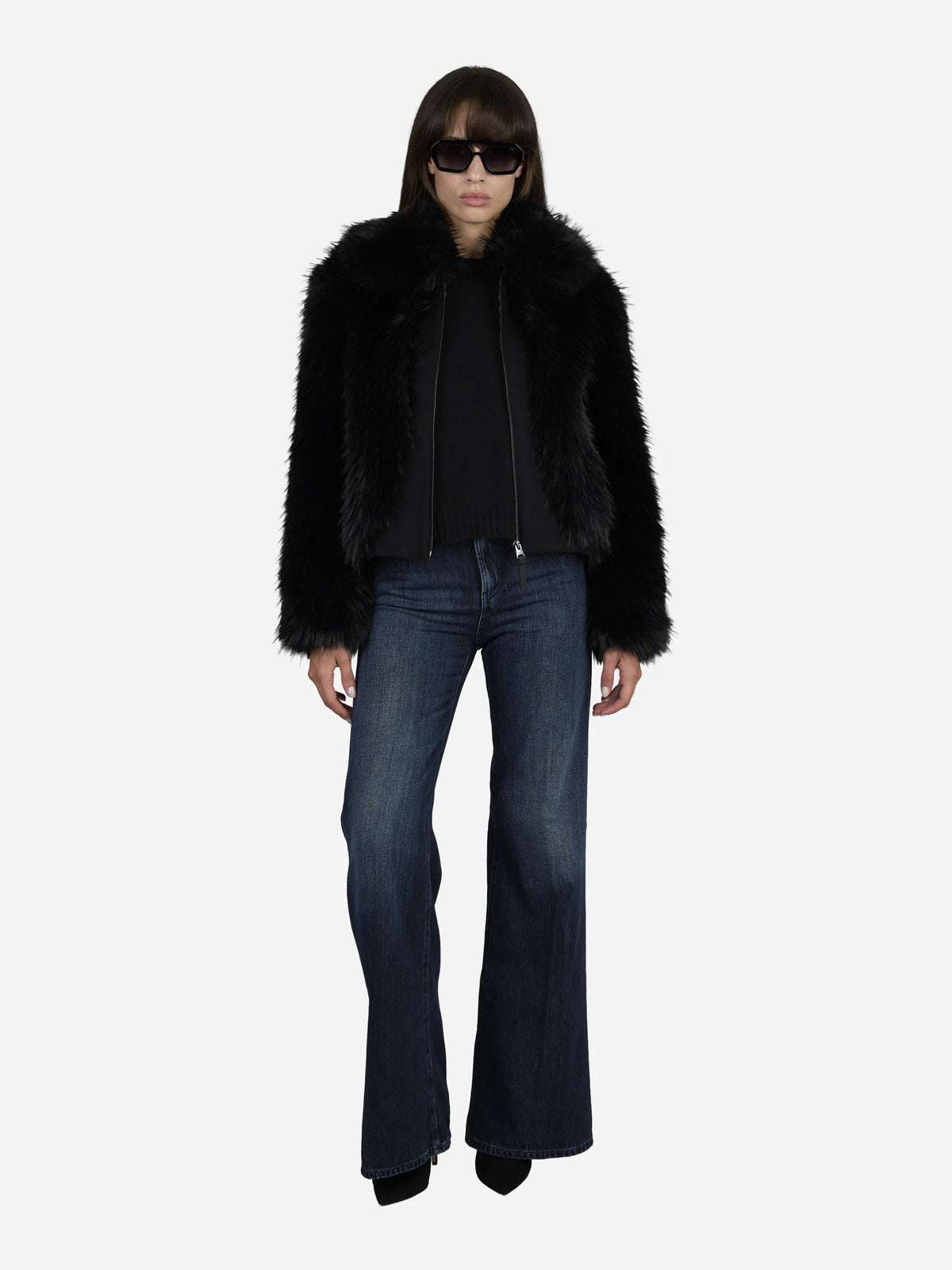 Giacca Nanny in pelliccia sintetica nera - indossato, look completo