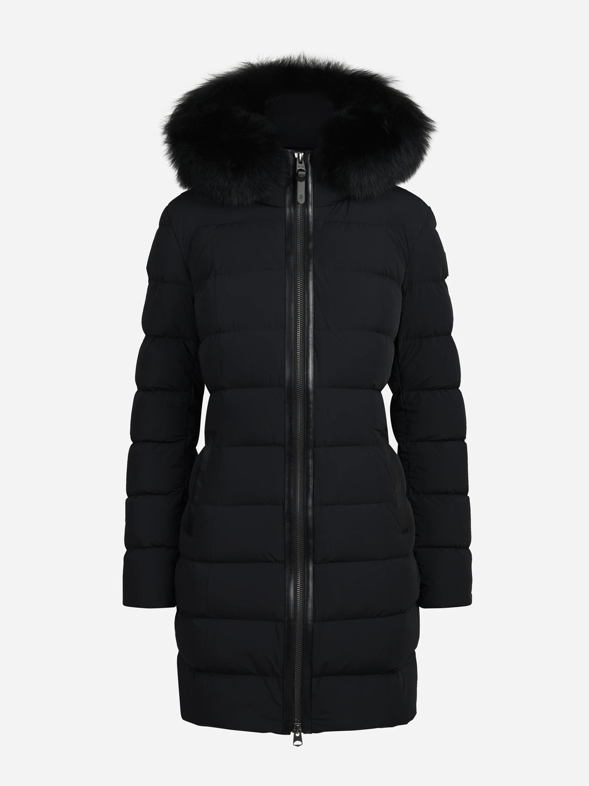 Piumino lungo Calla-BX con pelliccia nero - vista frontale
