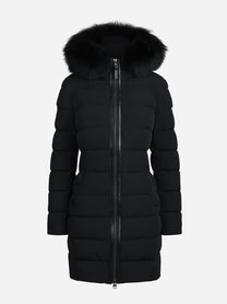 Piumino lungo Calla-BX con pelliccia nero - vista frontale