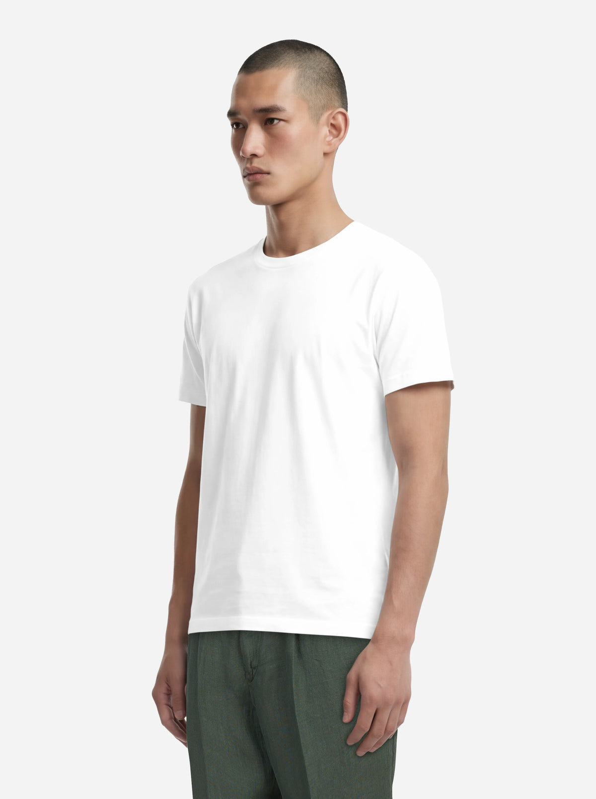 T-shirt Ossigeno in cotone stretch bianca - indossato, vista laterale