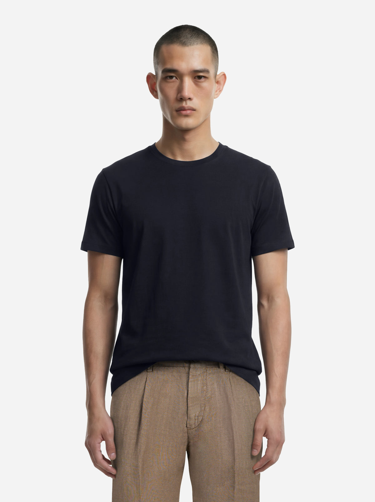 T-shirt Ossigeno in cotone stretch blu - indossato, vista frontale