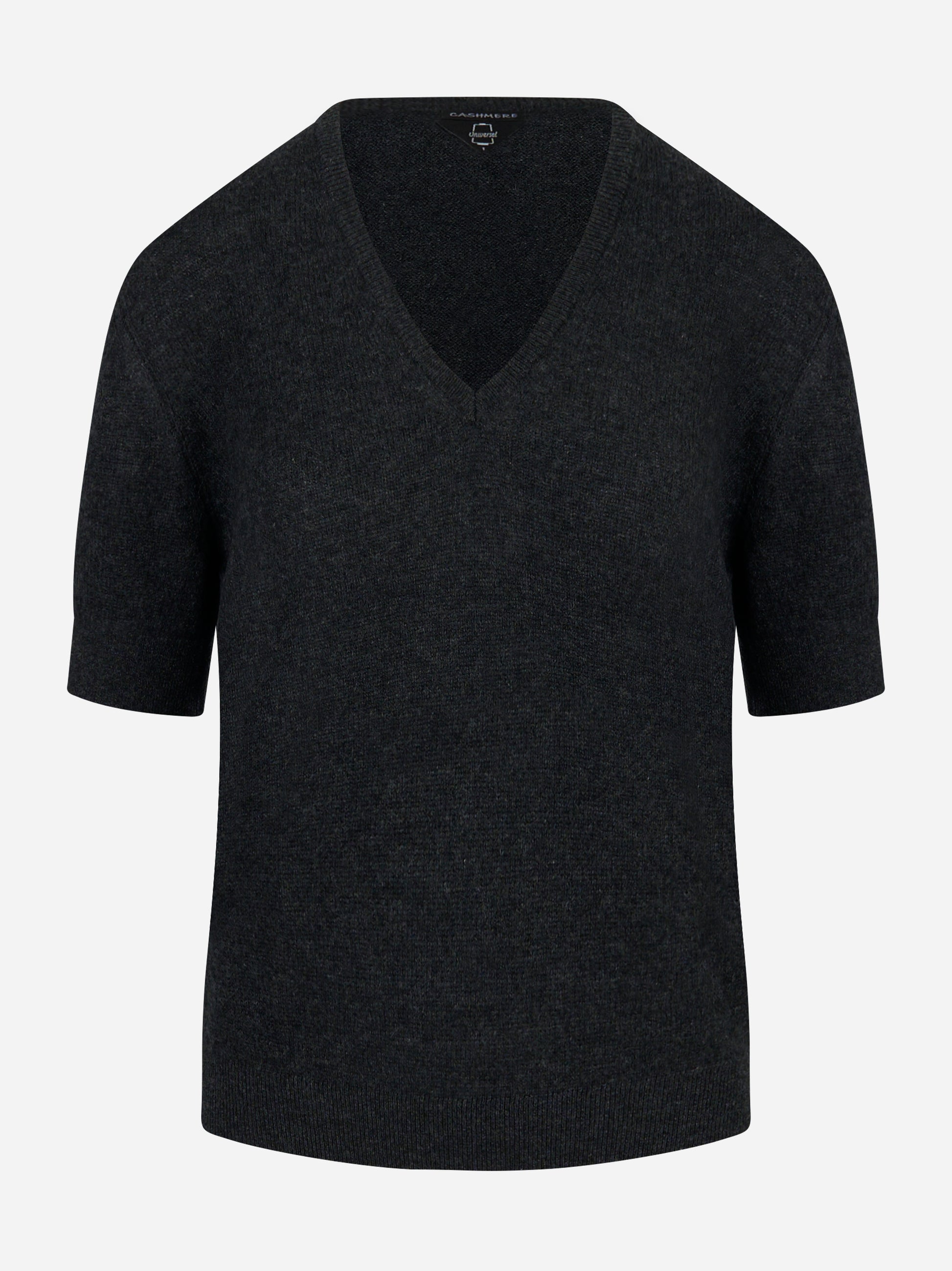 Maglia manica corta in puro cashmere Universel Sport Chic colore antracite – vista frontale