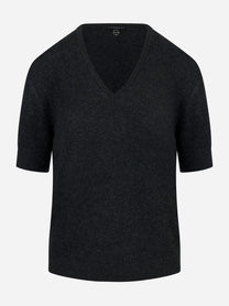 Maglia manica corta in puro cashmere Universel Sport Chic colore antracite – vista frontale