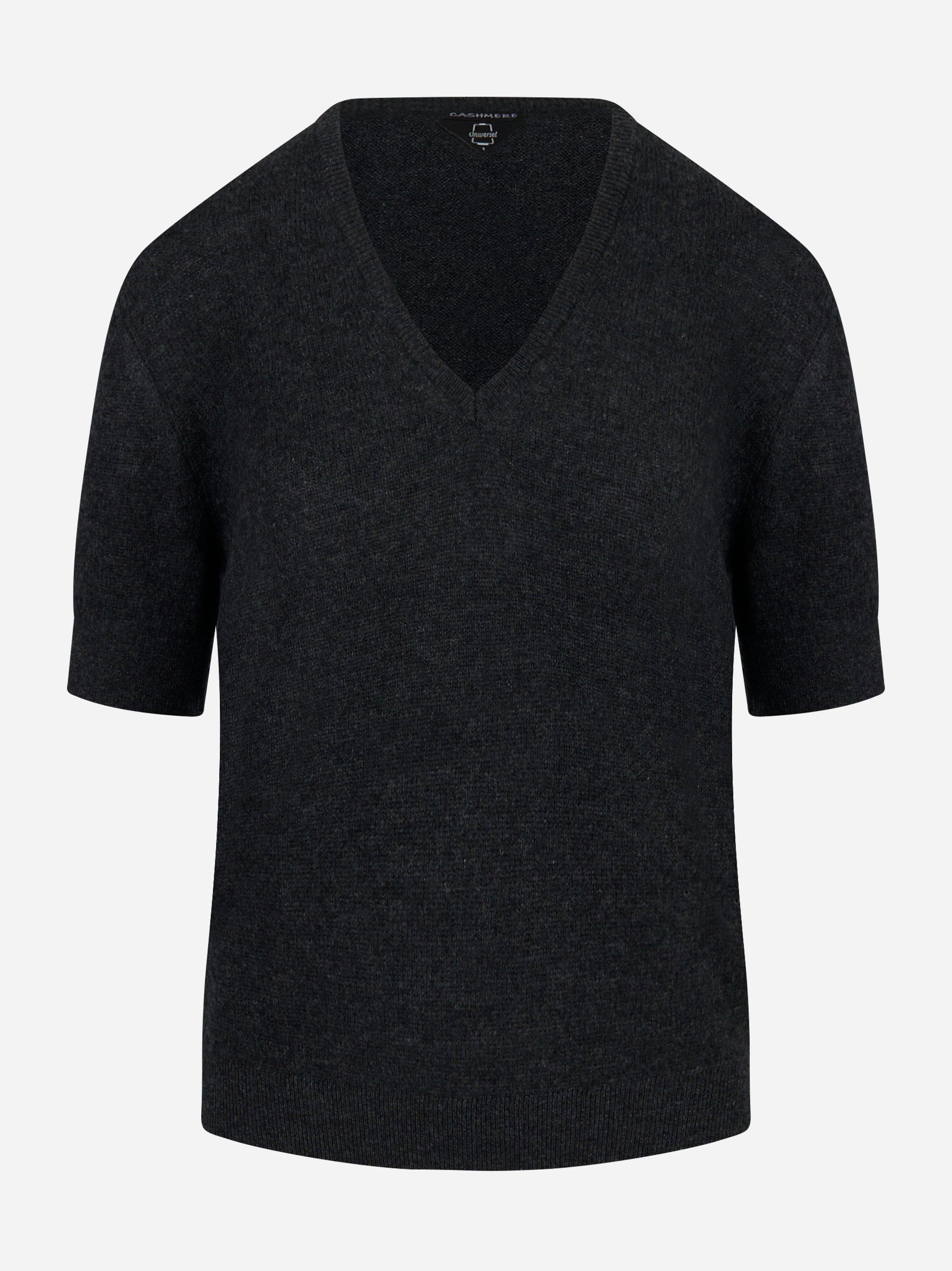 Maglia manica corta in puro cashmere Universel Sport Chic colore antracite – vista frontale