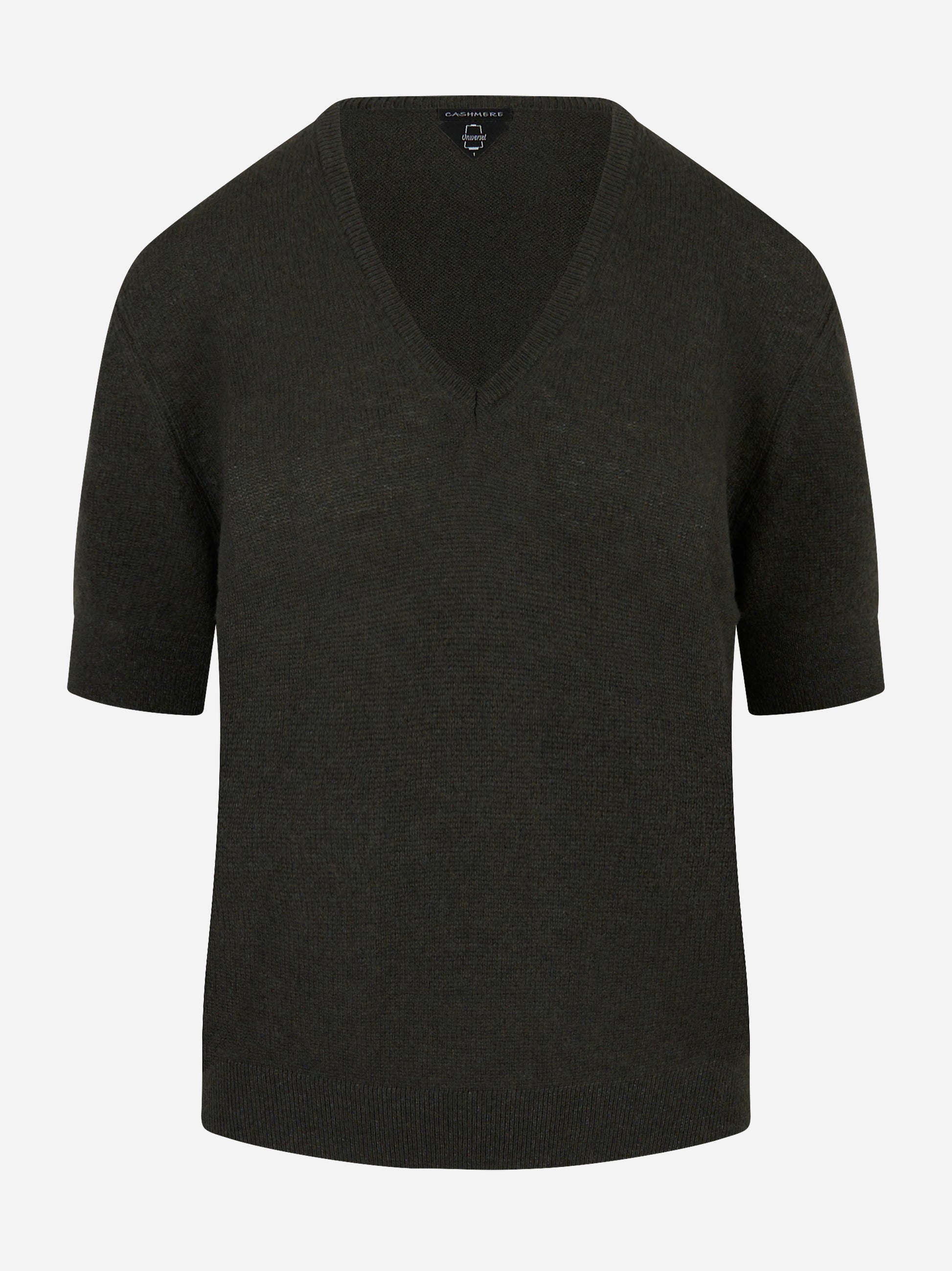 Maglia in cashmere a righe marrone e beige con scollo a V Universel Sport Chic vista frontale