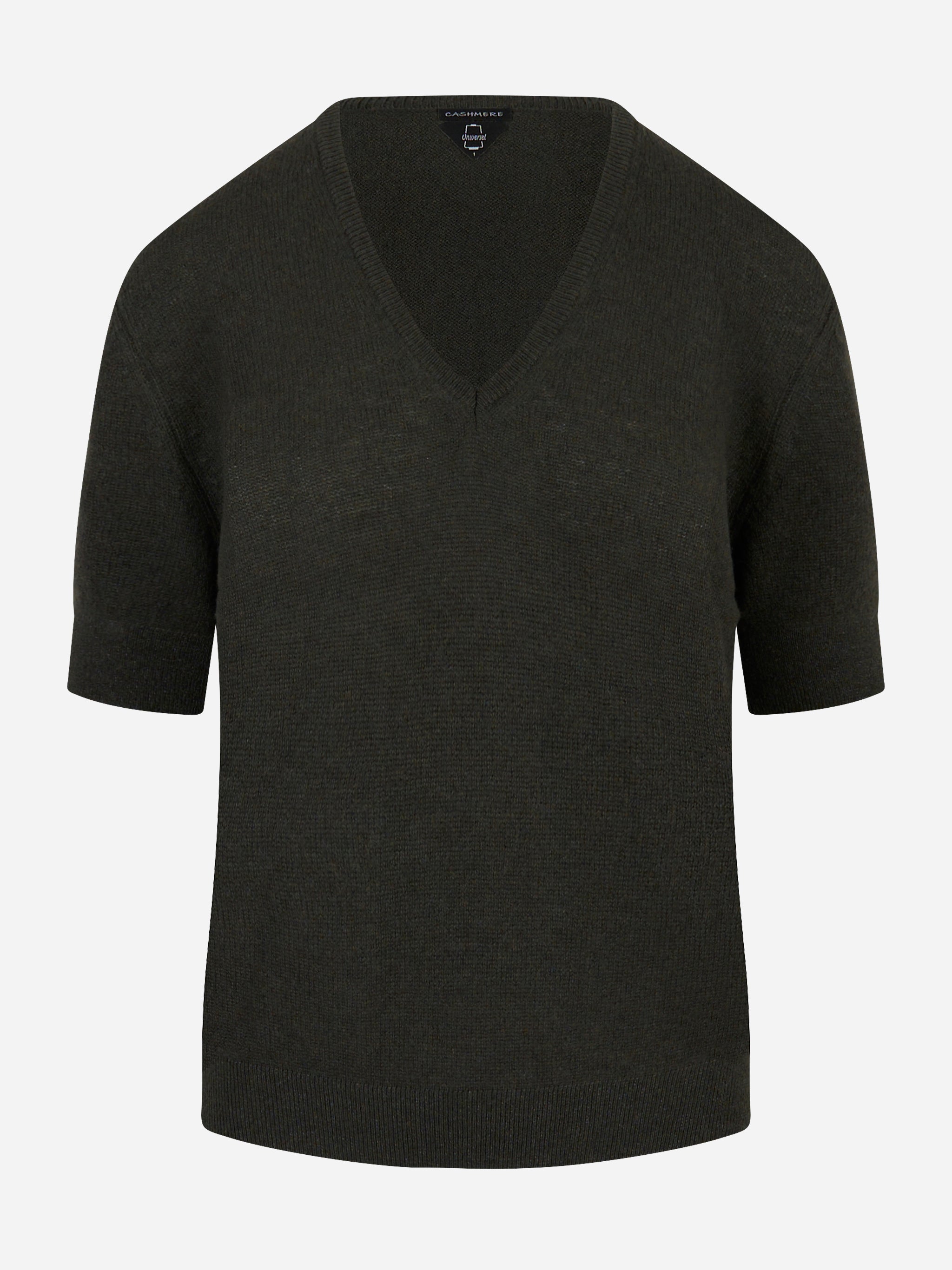 Maglia in cashmere a righe marrone e beige con scollo a V Universel Sport Chic vista frontale