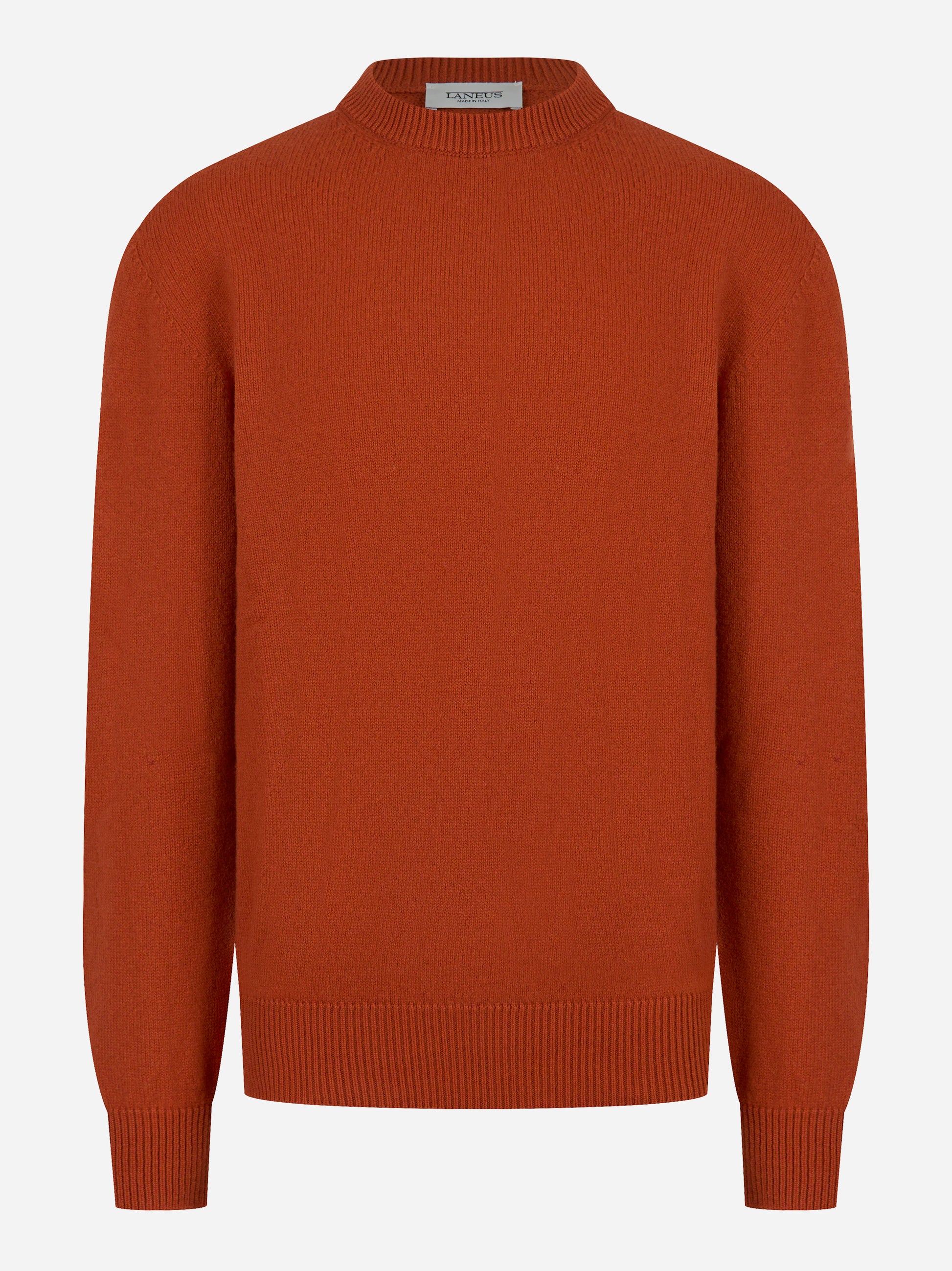 Maglia girocollo color mattone in lana merinos e cashmere LANEUS fronte