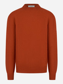 Maglia girocollo color mattone in lana merinos e cashmere LANEUS fronte