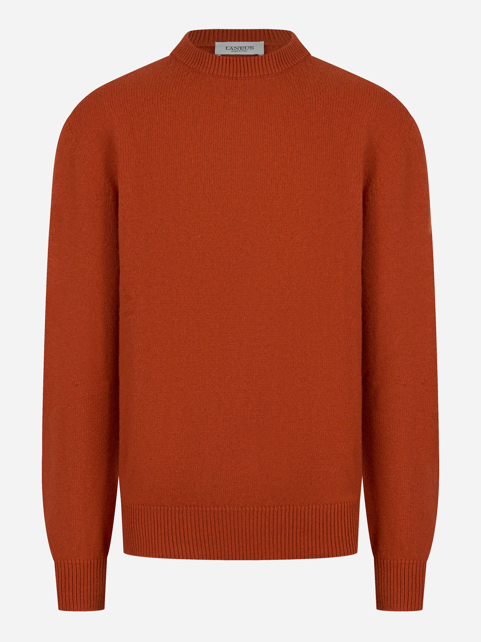 Maglia girocollo color mattone in lana merinos e cashmere LANEUS fronte