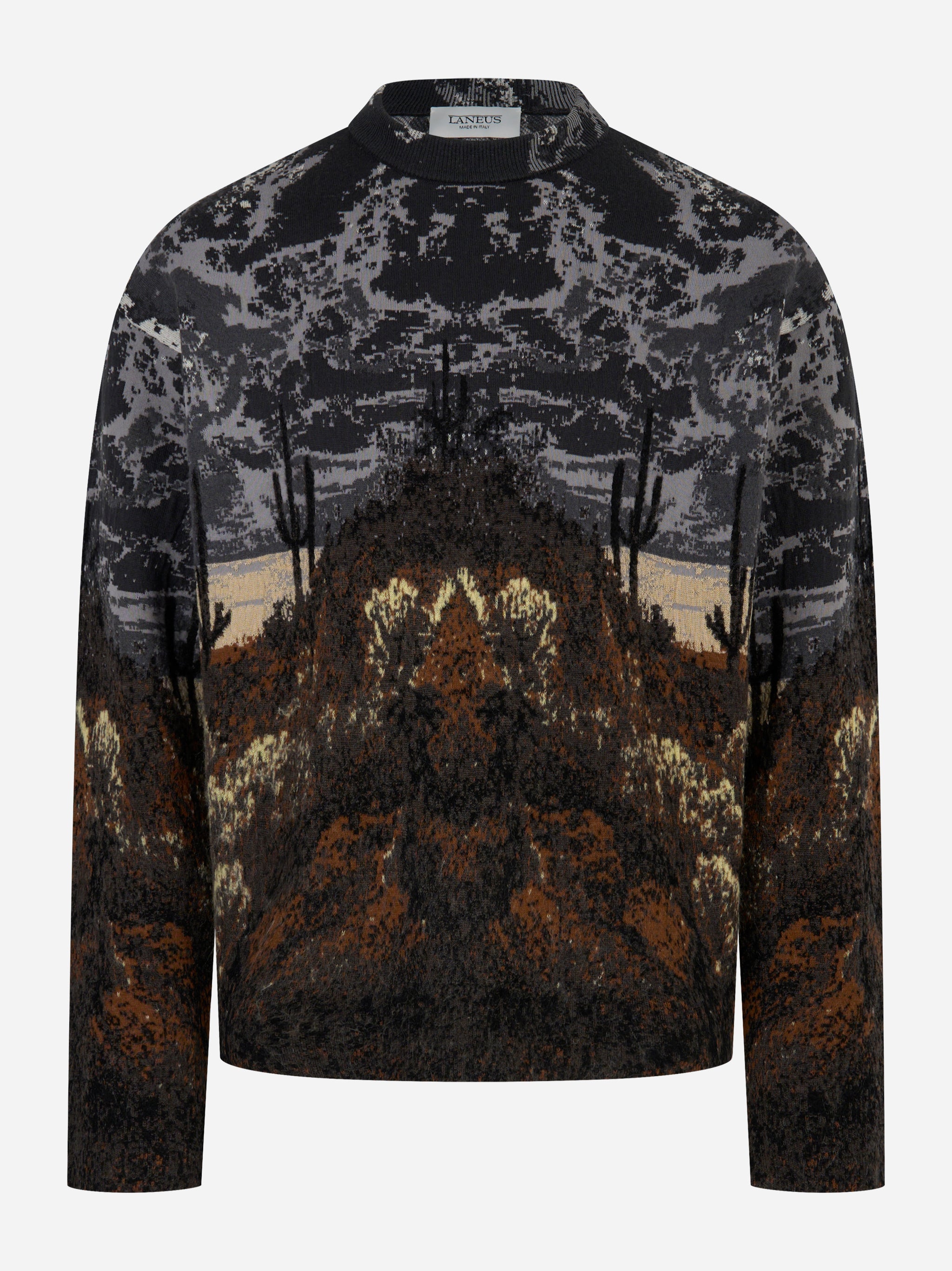 Maglia jacquard Laneus con motivo cactus e montagna vista frontale