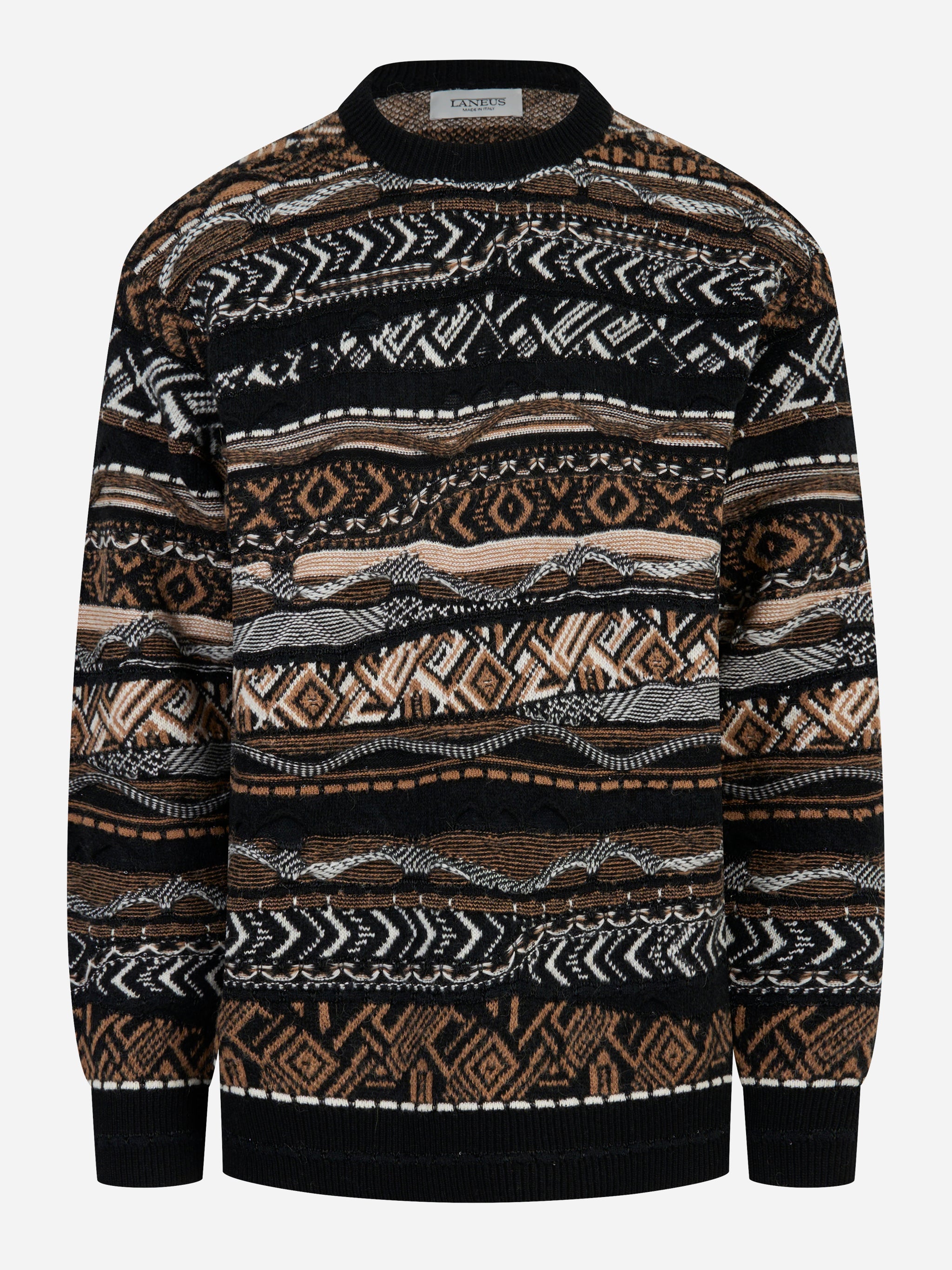 Maglia jacquard nera multicolor Laneus fronte