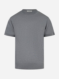 Maglia grigia manica corta in lana merinos e cashmere Laneus vista frontale