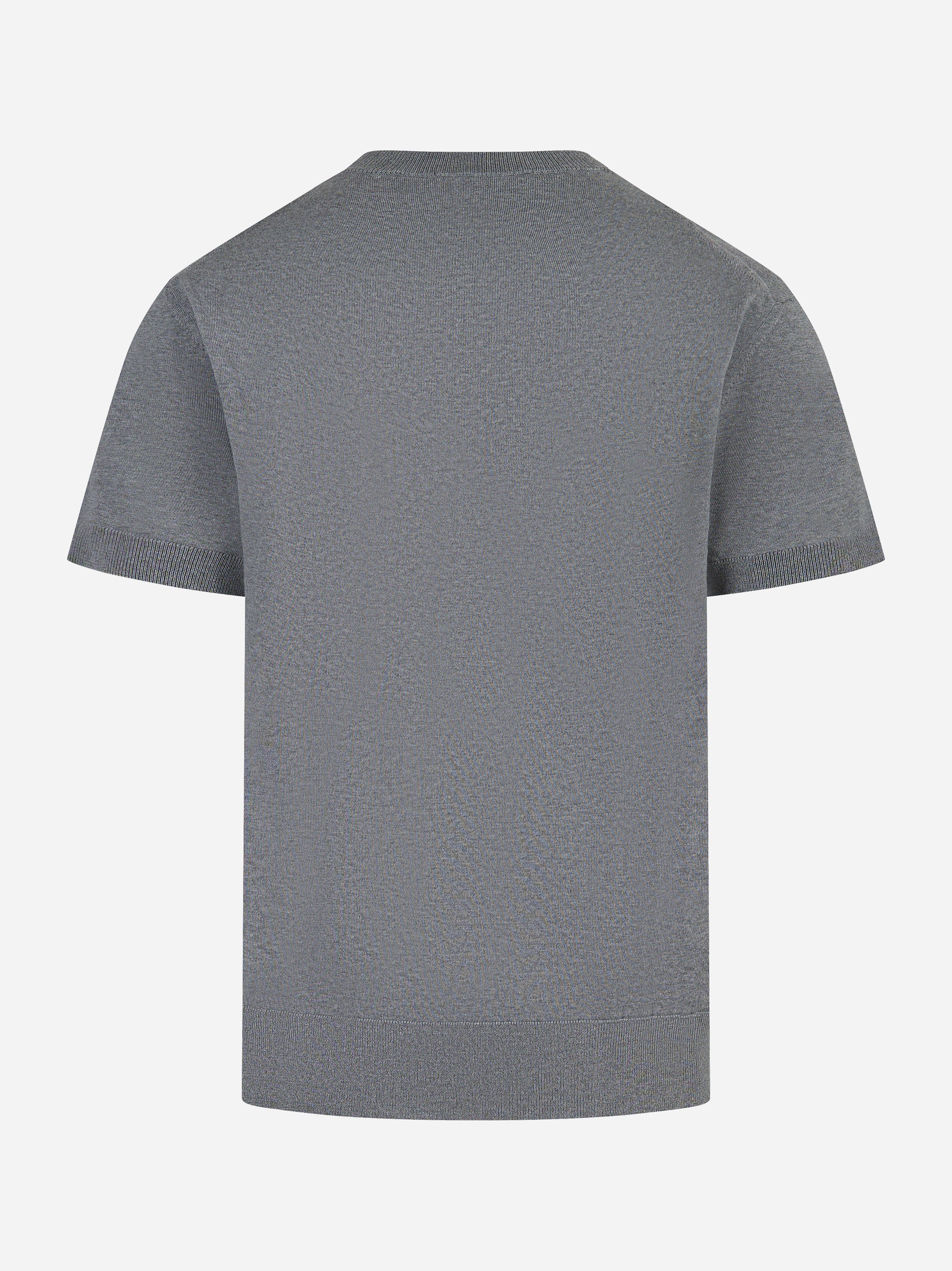Maglia grigia manica corta in lana merinos e cashmere Laneus vista posteriore