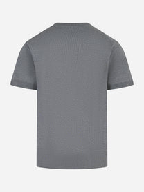 Maglia grigia manica corta in lana merinos e cashmere Laneus vista posteriore