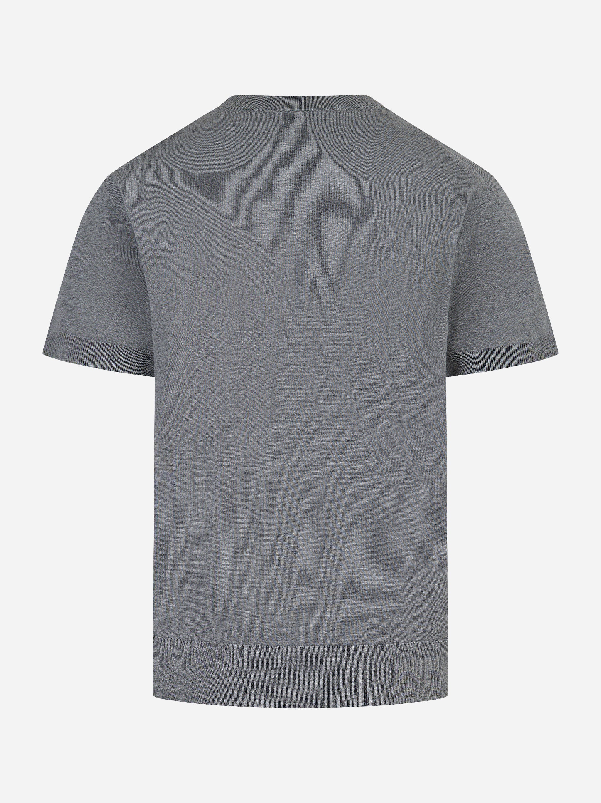 Maglia grigia manica corta in lana merinos e cashmere Laneus vista posteriore