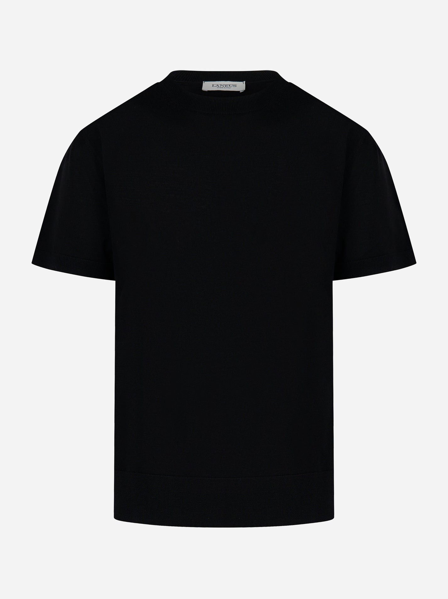 Maglia nera a manica corta in lana e cashmere LANEUS - fronte