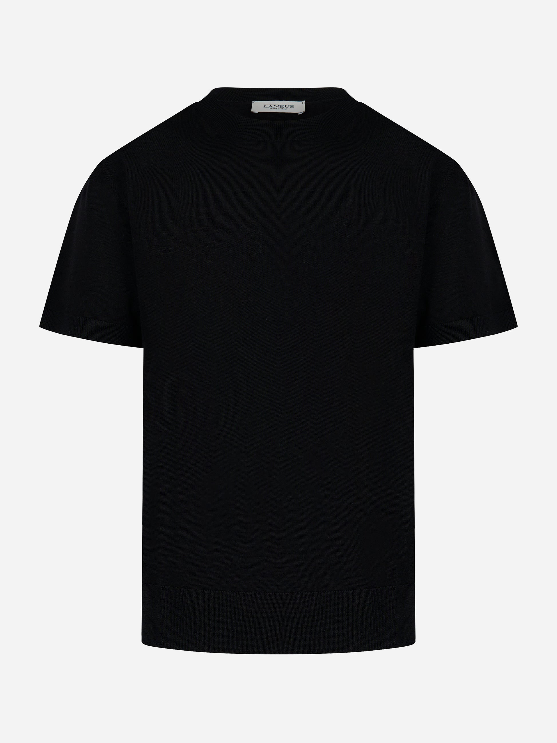 Maglia nera a manica corta in lana e cashmere LANEUS - fronte