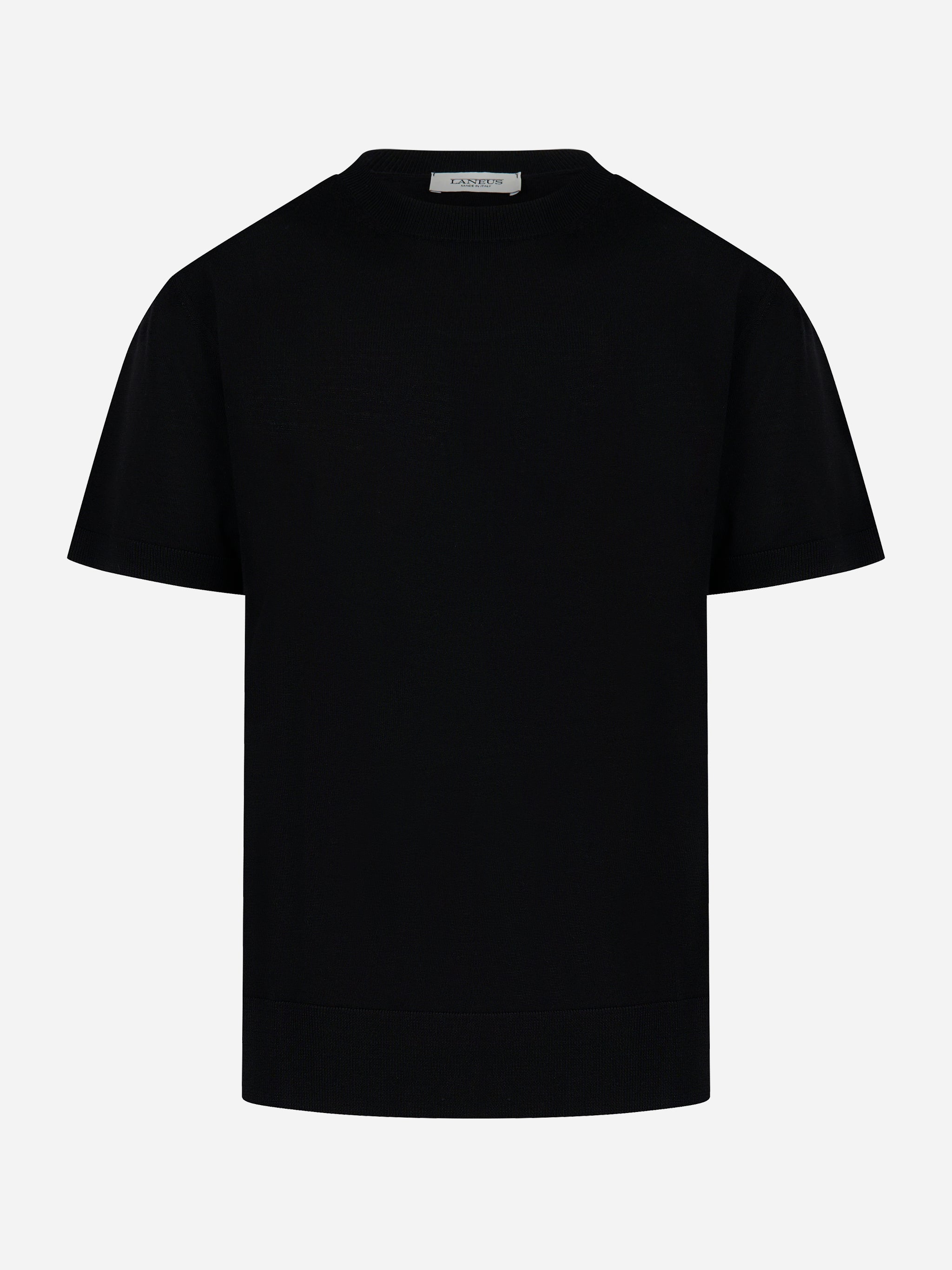Maglia nera a manica corta in lana e cashmere LANEUS - fronte