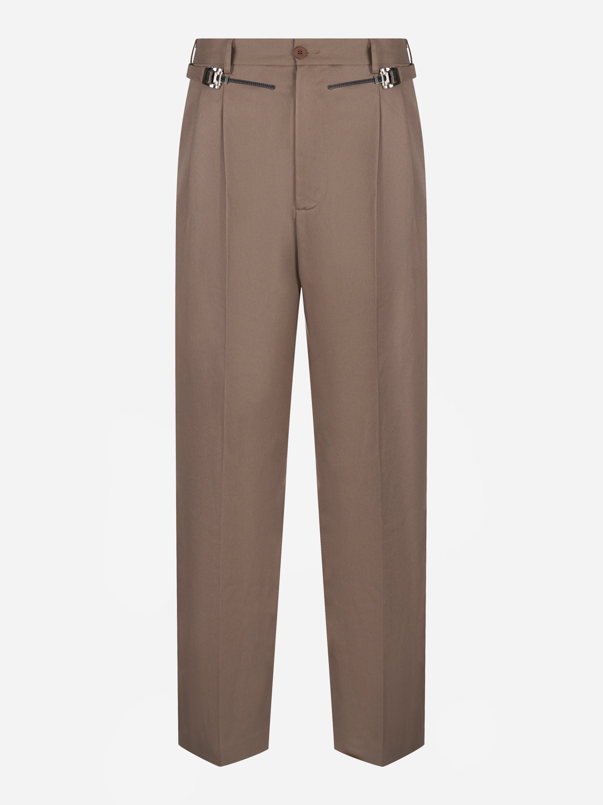 Pantalone con doppia pince in cotone marrone Magliano - vista frontale