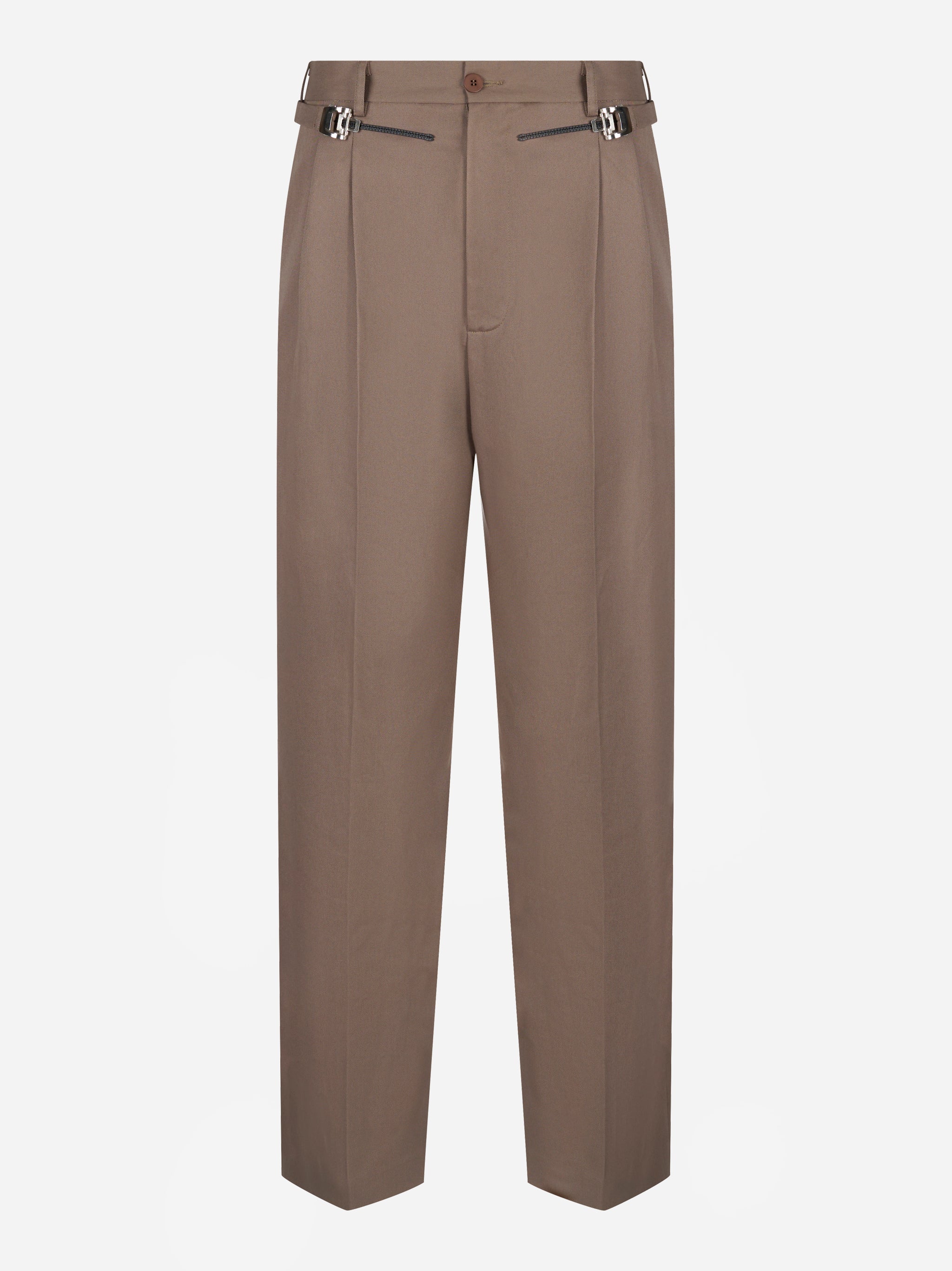 Pantalone con doppia pince in cotone marrone Magliano - vista frontale