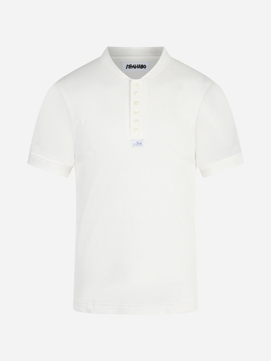 Polo Serafino in cotone stretch bianca - vista frontale