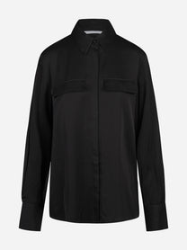 Camicia regular nera con abbottonatura nascosta e piping MAR DE MARGARITAS - vista frontale