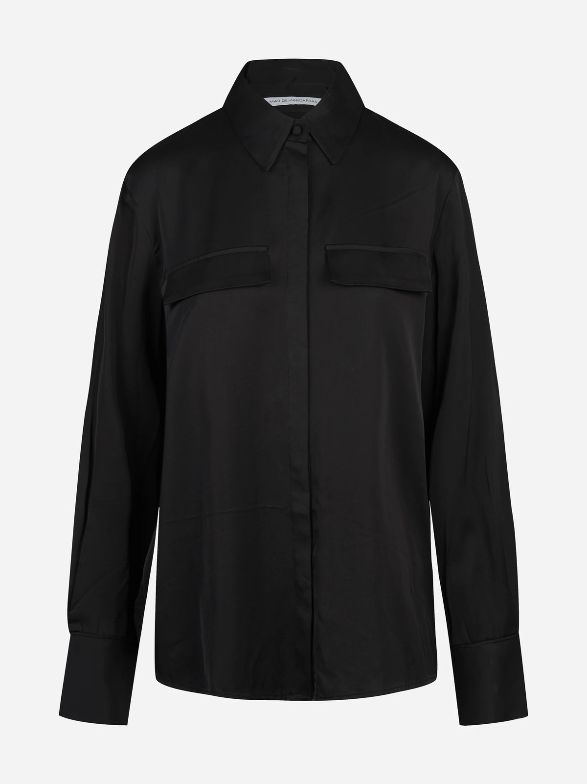 Camicia regular nera con abbottonatura nascosta e piping MAR DE MARGARITAS - vista frontale