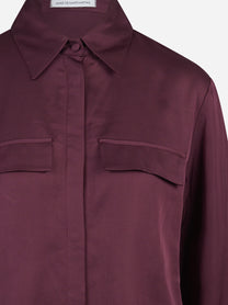 Camicia regular con tasche applicate bordeaux - dettaglio del colletto e delle tasche