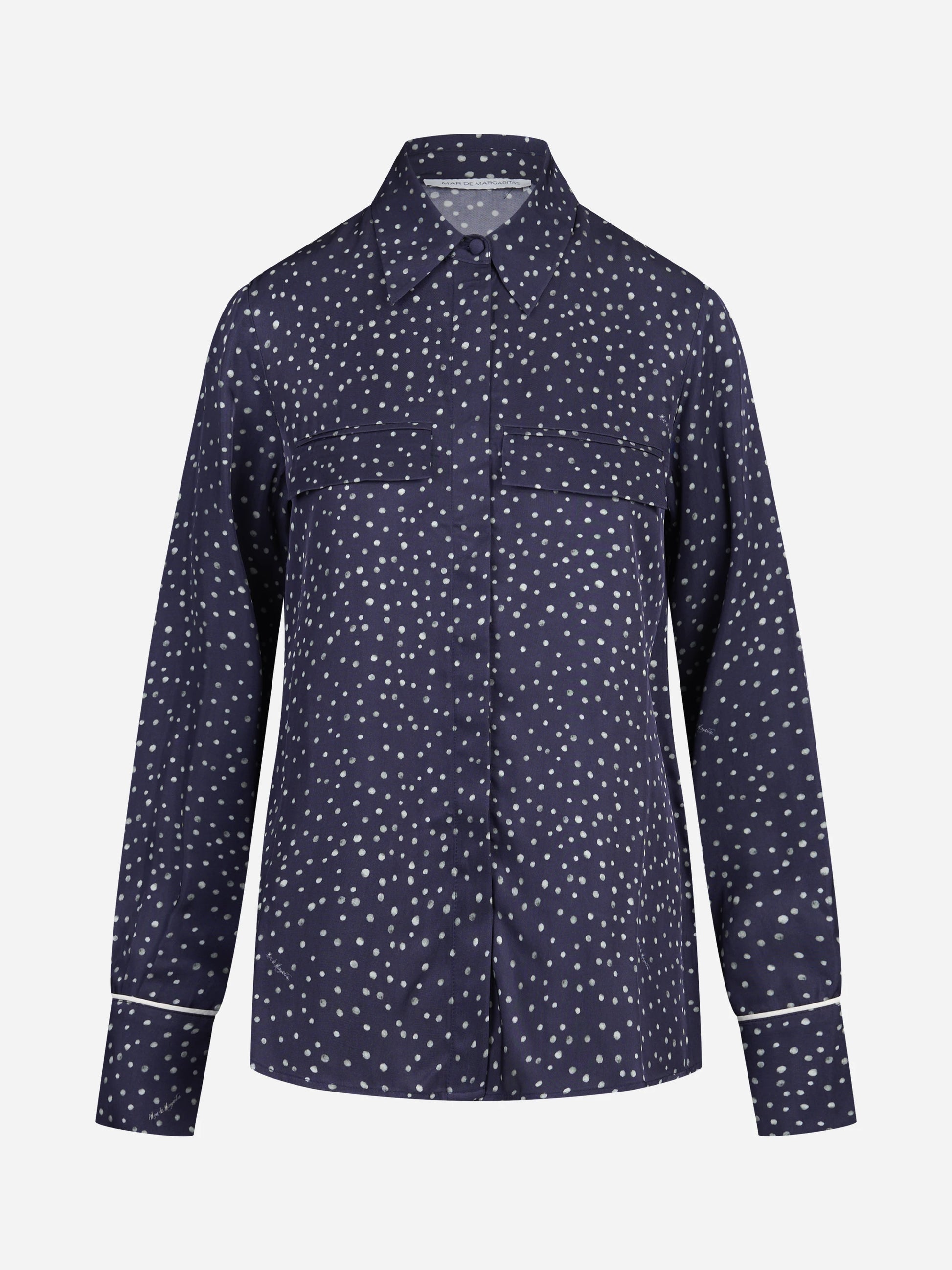 Camicia pigiama con piping e stampa pois blu - vista frontale