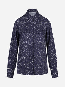 Camicia pigiama con piping e stampa pois blu - vista frontale