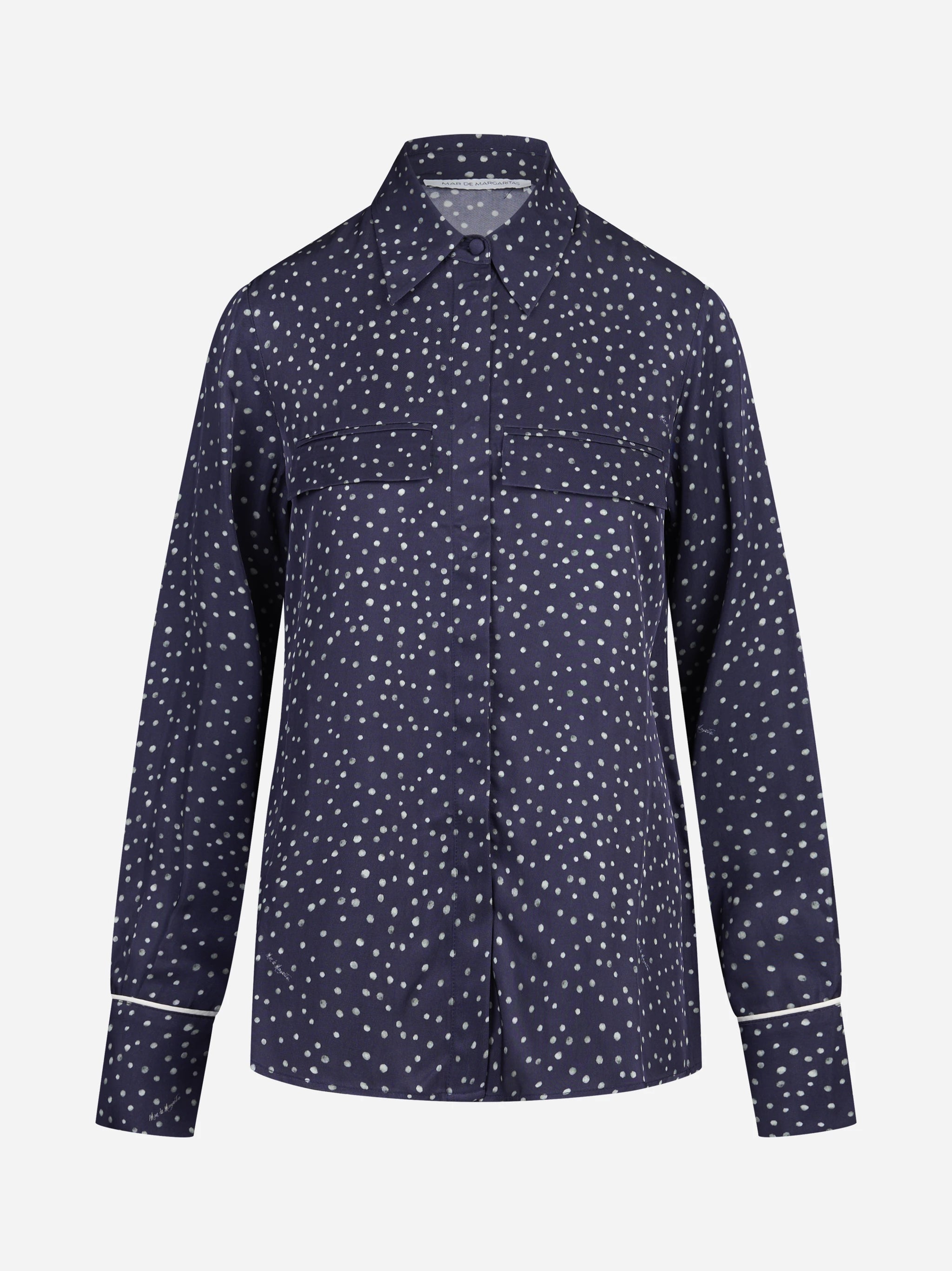 Camicia pigiama con piping e stampa pois blu - vista frontale