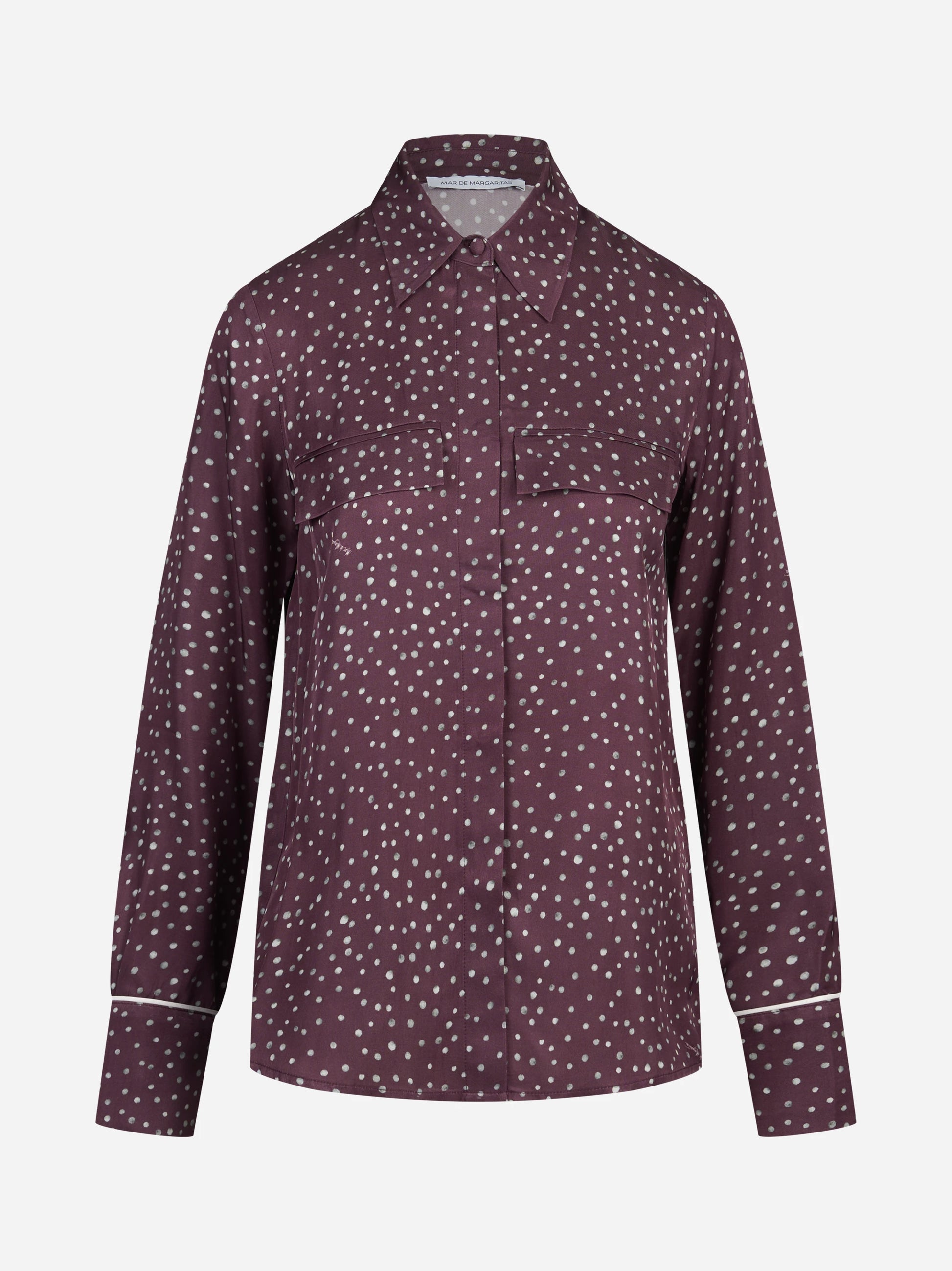 Camicia pigiama con piping e stampa pois bordeaux - vista frontale