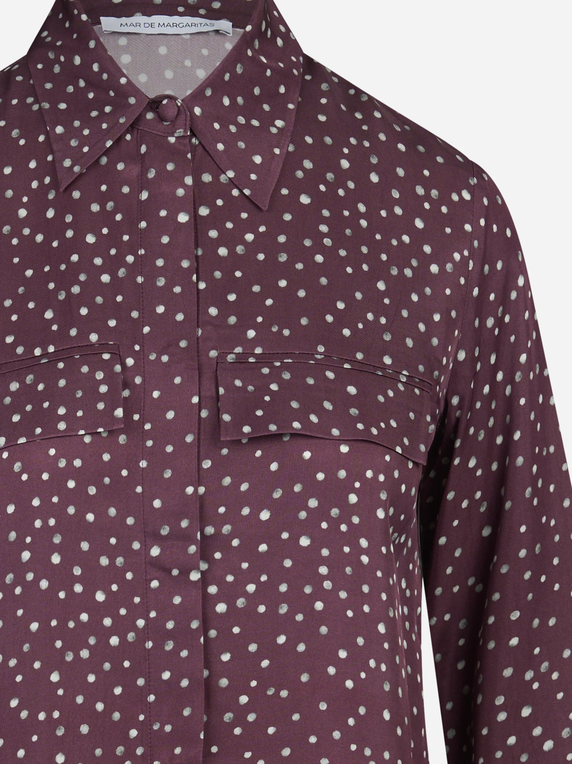 Camicia pigiama con piping e stampa pois bordeaux - dettaglio del prodotto