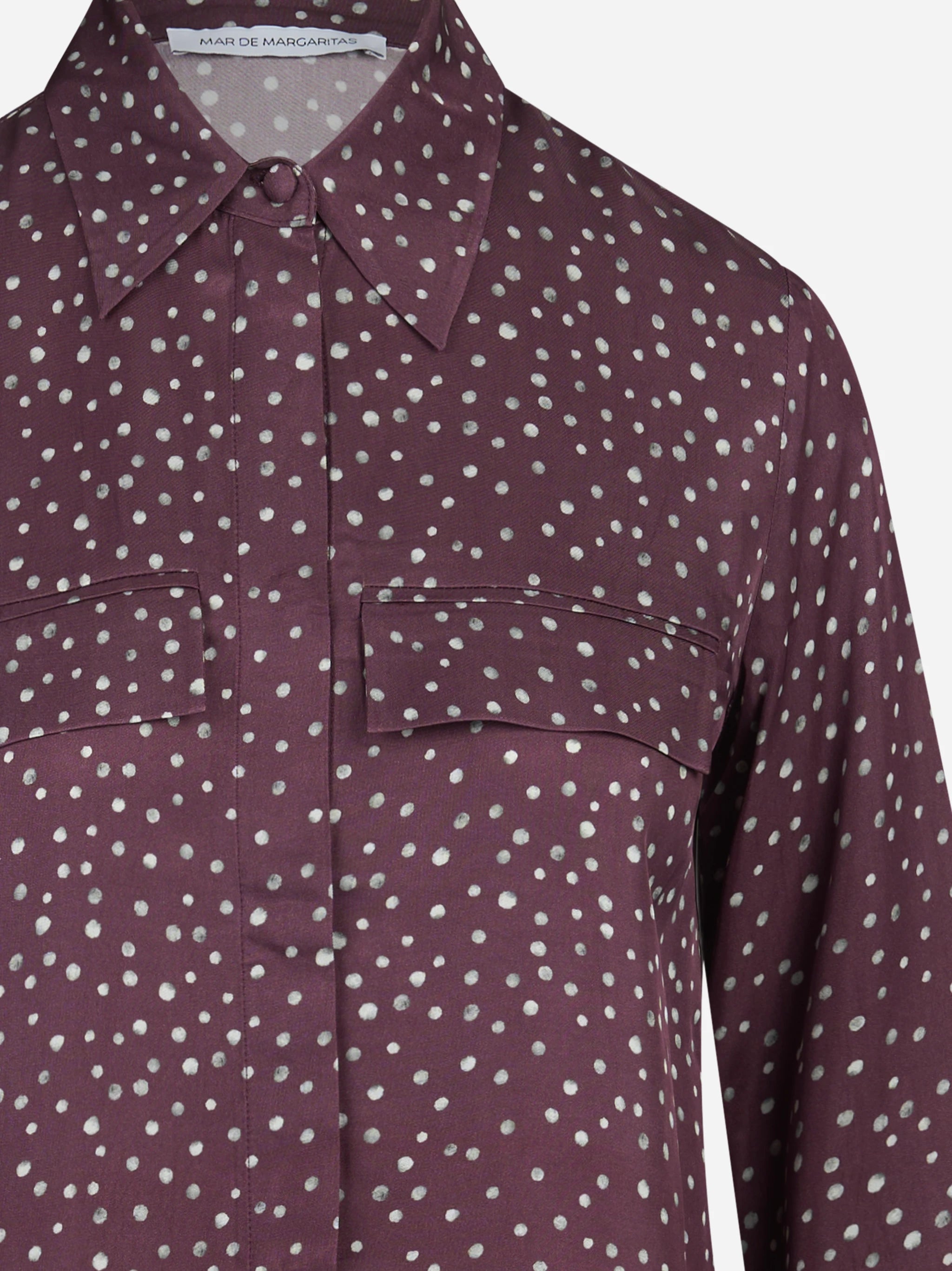 Camicia pigiama con piping e stampa pois bordeaux - dettaglio del prodotto