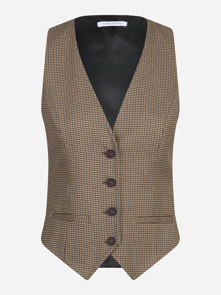 Gilet sartoriale pied-de-poule marrone - vista frontale