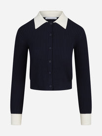 Cardigan corto a coste con colletto blu MAR DE MARGARITAS - vista frontale