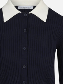 Cardigan corto a coste con colletto blu MAR DE MARGARITAS - dettaglio