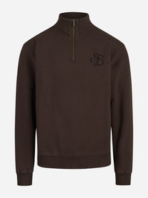 Felpa Kenneth Raw con mezza zip marrone - vista frontale